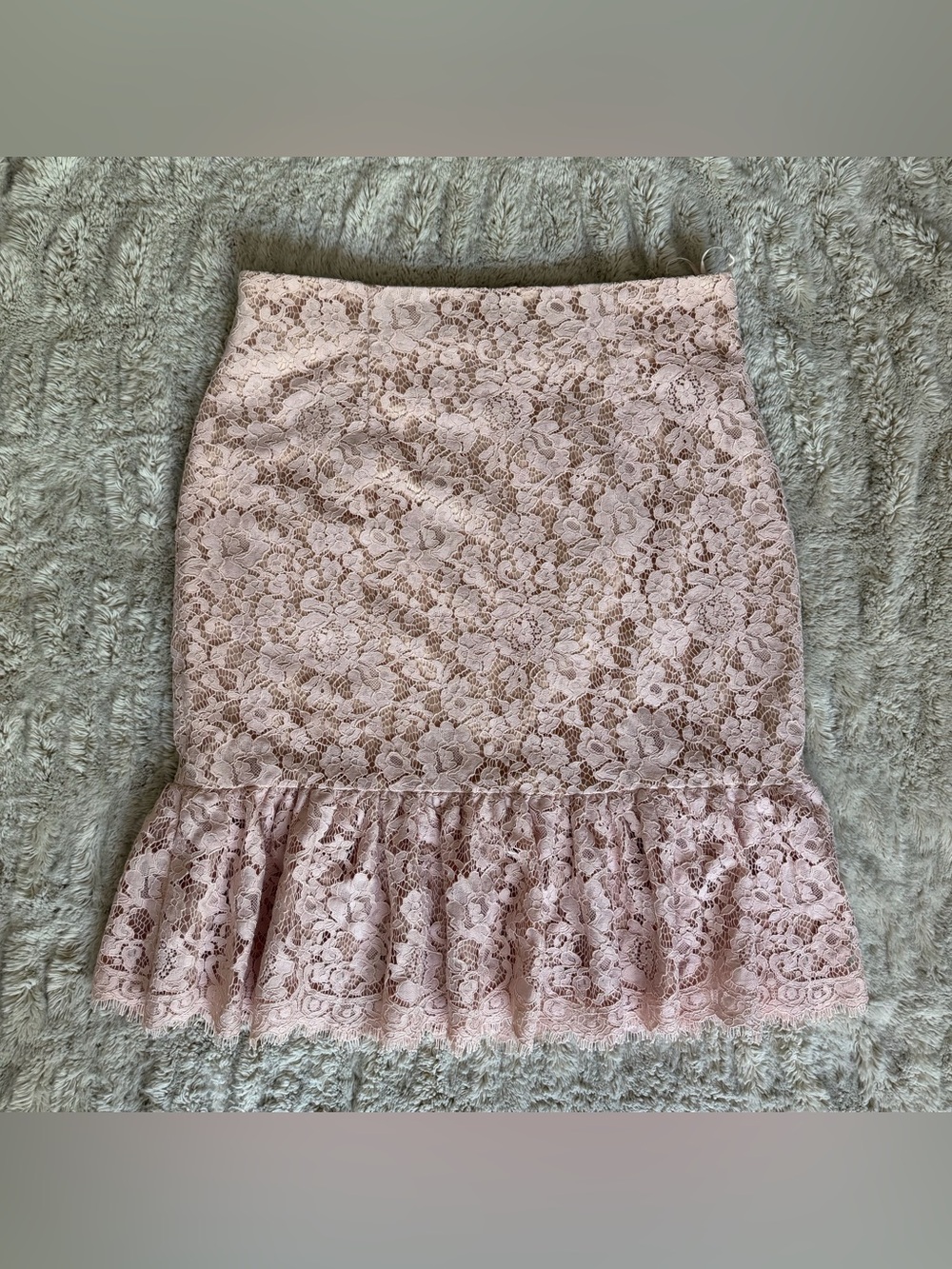 Eliza J Pink Lace Pencil Skirt with Ruffle Hem